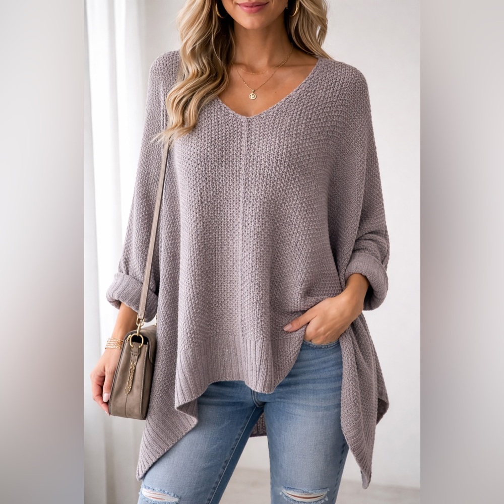 LR Women's oversized Gray Lavender lightweight sweater One Size M - XL